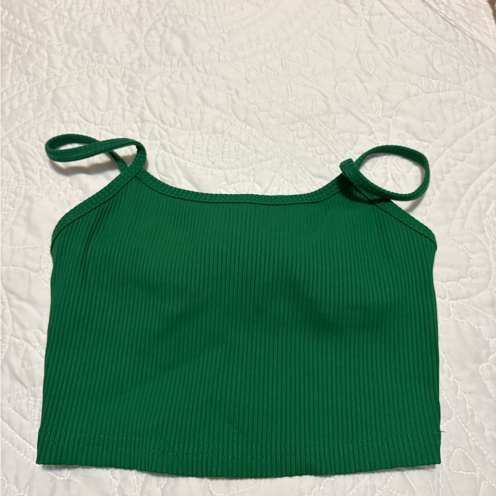 Green Ribbed Women's Top and Leggings